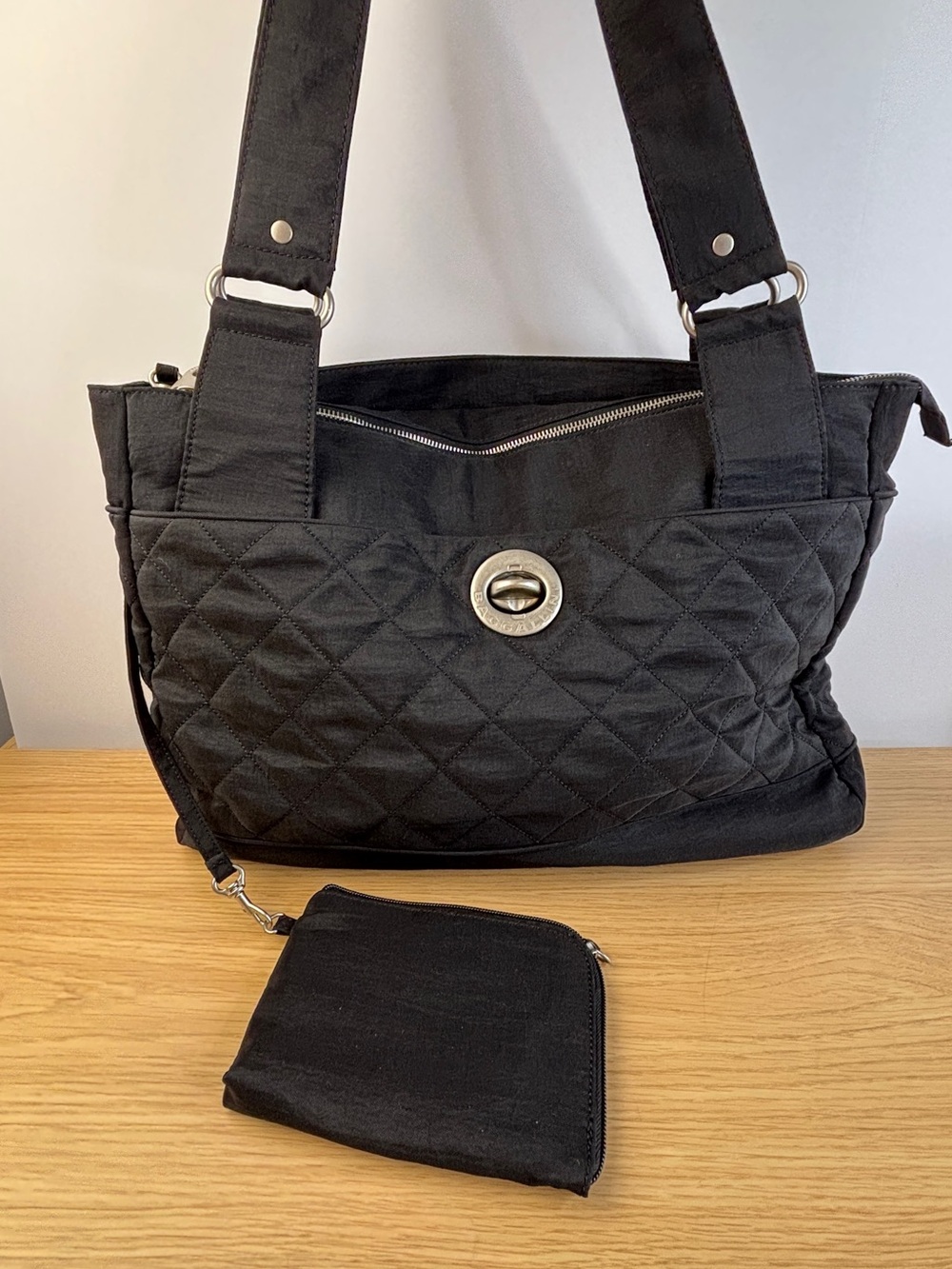 Baggallini Black Diamond Quilted Nylon Tote Bag W/Pouch NWOT